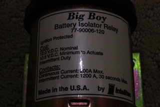 USED INTELLITEC BIG BOY BATTERY ISOLATOR RELAY 77-90006-120 FOR SALE