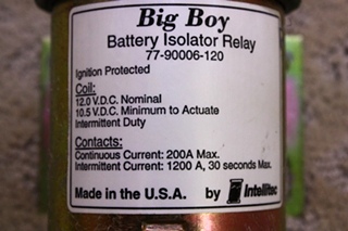 USED INTELLITEC BIG BOY BATTERY ISOLATOR RELAY P/N: 77-90006-120